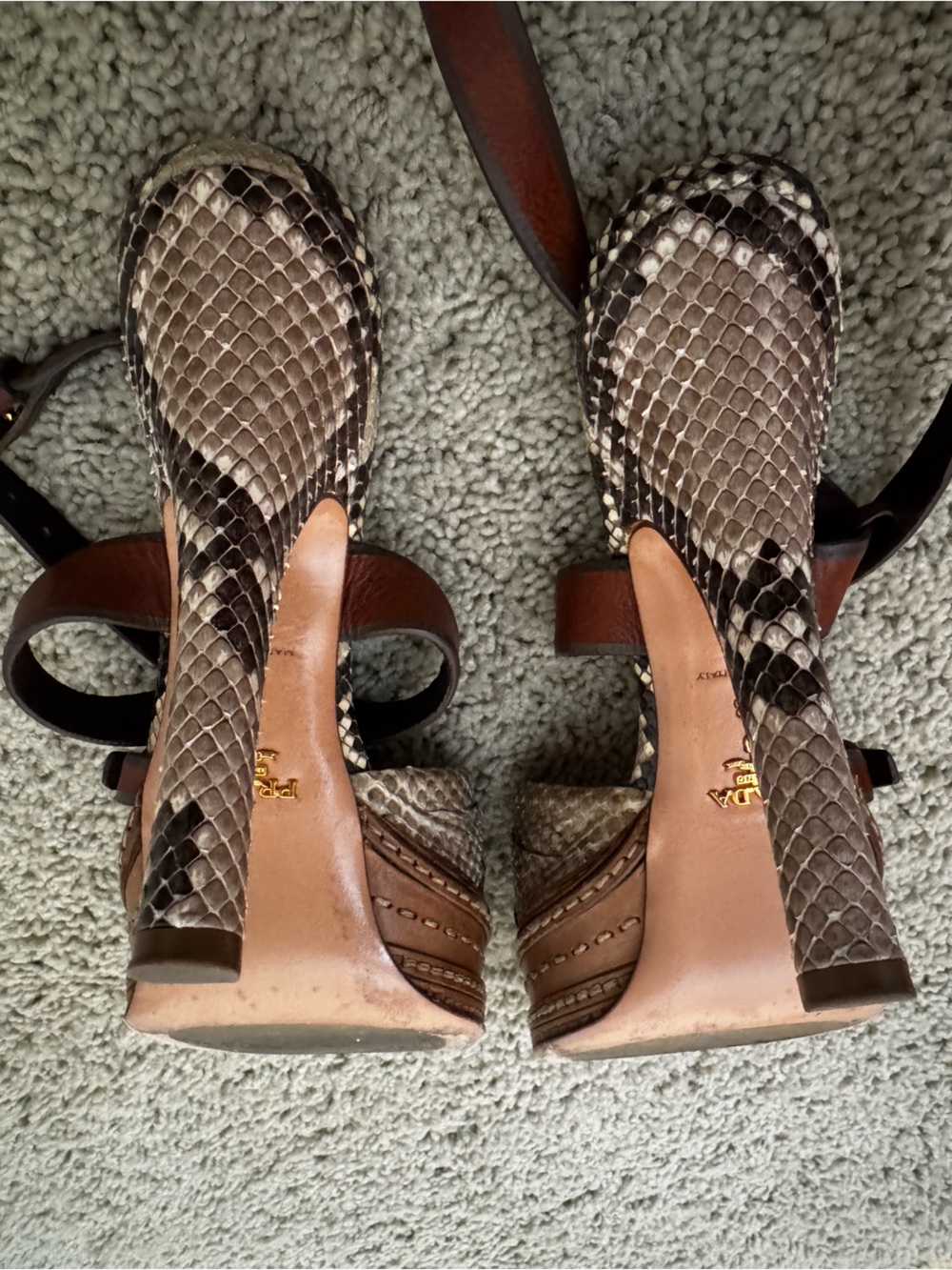 Prada Snakeskin Crisscross Platform Sandals Size 38 - Picture 7 of 12